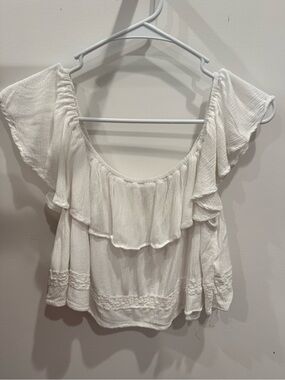 miami White Ruffle Off-Shoulder Crop Top Size L
